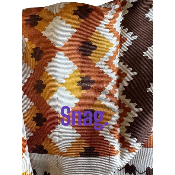 ADOLFO Navajo Print Brown Silk Square Scarf 33“ Mid Century Modern Neck Scarf - Picture 3 of 12